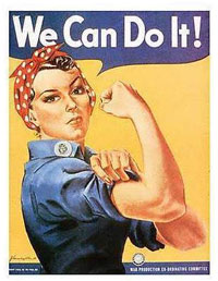 Rosie the Riveter shows the way. Original image by J Howard Miller