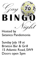 Gay Bingo Night at Brixton Bar & Grill on Sunday July 18